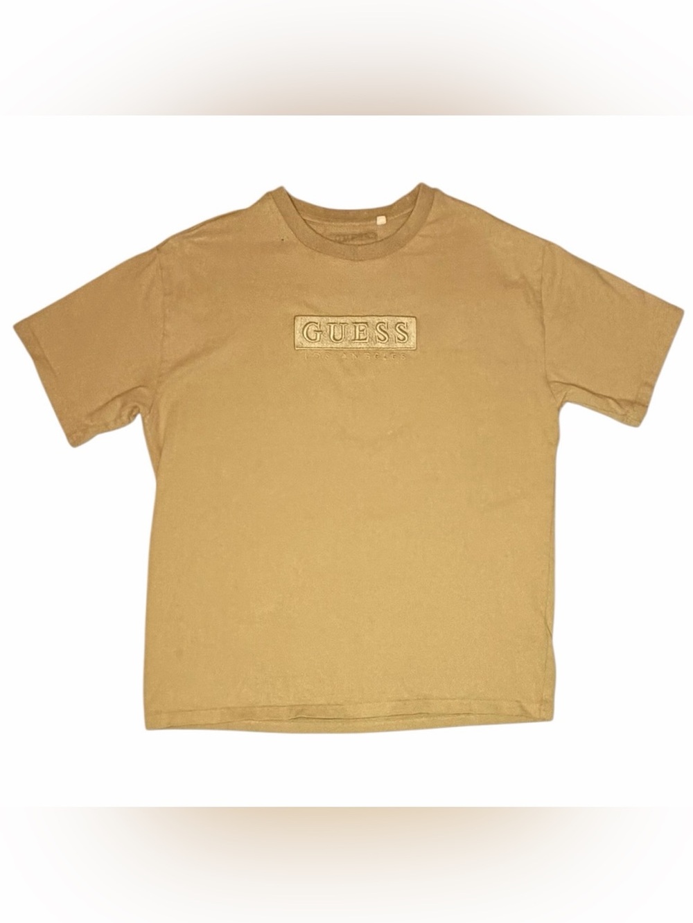 GUESS Los Angeles Men’s Small Tan Beige Embroidered Logo T-Shirt
